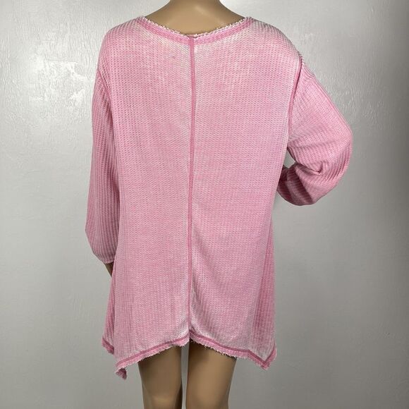 ❤️Last Chance Seven7 Pink Cotton Blend Handkerchief Hem Waffle Top size L - Picture 5 of 10